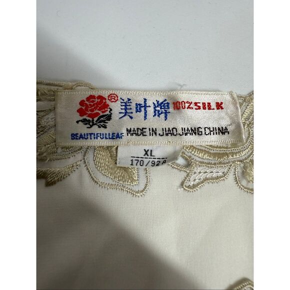 VTG Beautifulleaf Chinese Silk Embroidered Floral Top Blouse Button Up Sz XL - Picture 6 of 12